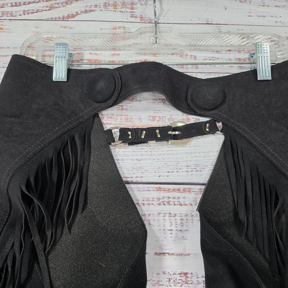 Hobby Horse Show Chaps Womens Medium Black Good Ultrasuede Fringe Western Riding - Picture 9 of 16